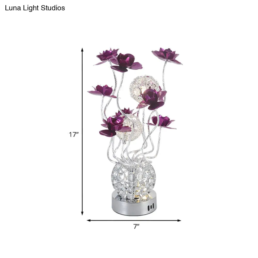 Metal Sphere Led Bedside Lamp - Modern Desk Lighting Decor Purple/Red Colors Warm/White Light