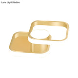 Metal Square Frame Led Gold Flush Mount Ceiling Light In Warm/White