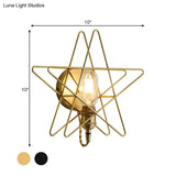 Metal Star-Caged Wall Lamp Sconce - Loft Style Bedroom Lighting (Black/Gold)