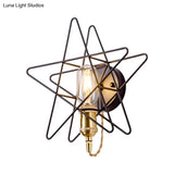 Metal Star-Caged Wall Lamp Sconce - Loft Style Bedroom Lighting (Black/Gold)