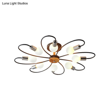 Metal Swirl Industrial Semi Flush Mount Lighting In Grey/Green - 3/6 Lights For Living Room Ceiling