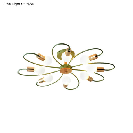 Metal Swirl Industrial Semi Flush Mount Lighting In Grey/Green - 3/6 Lights For Living Room Ceiling