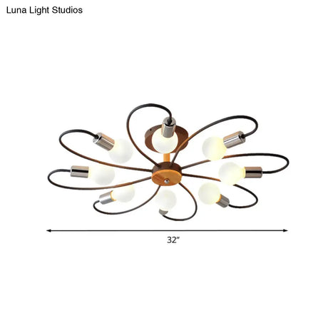 Metal Swirl Industrial Semi Flush Mount Lighting In Grey/Green - 3/6 Lights For Living Room Ceiling