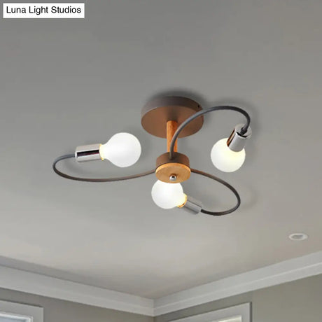 Metal Swirl Industrial Semi Flush Mount Lighting In Grey/Green - 3/6 Lights For Living Room Ceiling