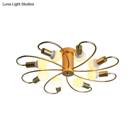 Metal Swirl Industrial Semi Flush Mount Lighting In Grey/Green - 3/6 Lights For Living Room Ceiling