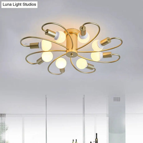 Metal Swirl Industrial Semi Flush Mount Lighting In Grey/Green - 3/6 Lights For Living Room Ceiling
