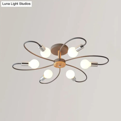Metal Swirl Industrial Semi Flush Mount Lighting In Grey/Green - 3/6 Lights For Living Room Ceiling