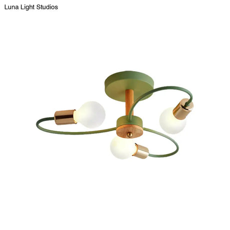 Metal Swirl Industrial Semi Flush Mount Lighting In Grey/Green - 3/6 Lights For Living Room Ceiling