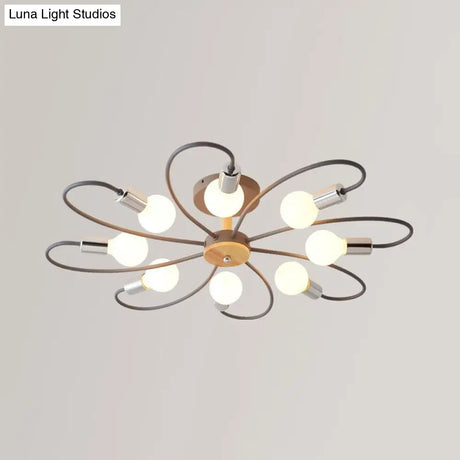 Metal Swirl Industrial Semi Flush Mount Lighting In Grey/Green - 3/6 Lights For Living Room Ceiling