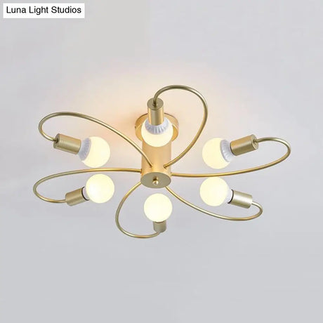 Metal Swirl Industrial Semi Flush Mount Lighting In Grey/Green - 3/6 Lights For Living Room Ceiling
