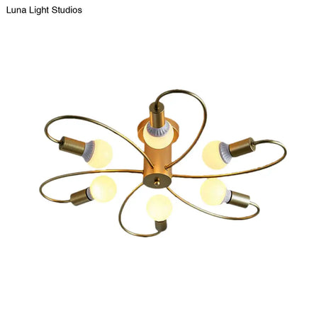 Metal Swirl Industrial Semi Flush Mount Lighting In Grey/Green - 3/6 Lights For Living Room Ceiling