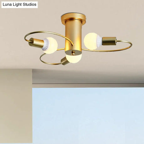 Metal Swirl Industrial Semi Flush Mount Lighting In Grey/Green - 3/6 Lights For Living Room Ceiling