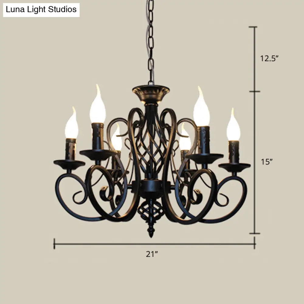 Metal Swirled Arm Chandelier Pendant Light - Rustic 6/8 Bulbs Ceiling Lamp For Traditional Dining