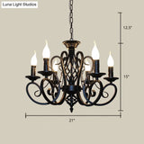 Metal Swirled Arm Chandelier Pendant Light - Rustic 6/8 Bulbs Ceiling Lamp For Traditional Dining