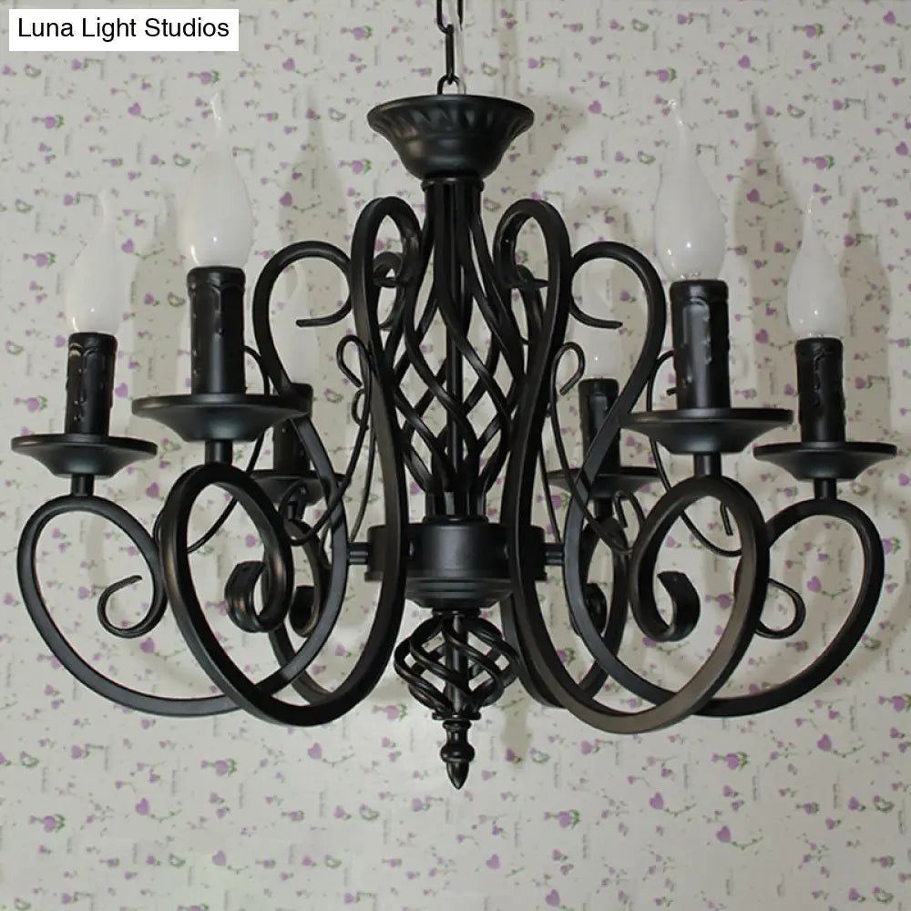 Metal Swirled Arm Chandelier Pendant Light - Rustic 6/8 Bulbs Ceiling Lamp For Traditional Dining
