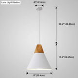 Metal Tapered Hanging Light - Nordic Style 1-Light Restaurant Pendant Lamp With Wooden Top