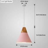 Metal Tapered Hanging Light - Nordic Style 1-Light Restaurant Pendant Lamp With Wooden Top