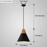 Metal Tapered Hanging Light - Nordic Style 1-Light Restaurant Pendant Lamp With Wooden Top