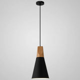 Metal Tapered Hanging Light - Nordic Style 1-Light Restaurant Pendant Lamp With Wooden Top Black /