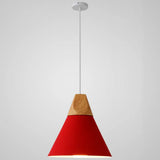 Metal Tapered Hanging Light - Nordic Style 1-Light Restaurant Pendant Lamp With Wooden Top Red / 10’