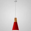 Metal Tapered Hanging Light - Nordic Style 1-Light Restaurant Pendant Lamp With Wooden Top Red /