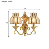 Metal Wall Sconce Traditional Brass Scalloped Living Room Light Fixture - 1/2 Bulbs