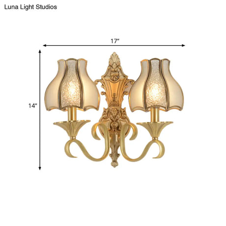 Metal Wall Sconce Traditional Brass Scalloped Living Room Light Fixture - 1/2 Bulbs