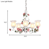 Metal White Chandelier With Curvy Arms - Pastoral Rose Down Lighting For Bedroom (3/5/6 Bulbs)