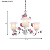 Metal White Chandelier With Curvy Arms - Pastoral Rose Down Lighting For Bedroom (3/5/6 Bulbs)