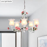 Metal White Chandelier With Curvy Arms - Pastoral Rose Down Lighting For Bedroom (3/5/6 Bulbs)