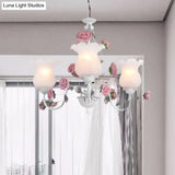 Metal White Chandelier With Curvy Arms - Pastoral Rose Down Lighting For Bedroom (3/5/6 Bulbs)