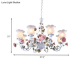 Metal White Chandelier With Curvy Arms - Pastoral Rose Down Lighting For Bedroom (3/5/6 Bulbs)