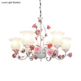 Metal White Chandelier With Curvy Arms - Pastoral Rose Down Lighting For Bedroom (3/5/6 Bulbs)