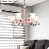 Metal White Chandelier With Curvy Arms - Pastoral Rose Down Lighting For Bedroom (3/5/6 Bulbs)