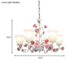 Metal White Chandelier With Curvy Arms - Pastoral Rose Down Lighting For Bedroom (3/5/6 Bulbs)
