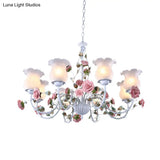 Metal White Chandelier With Curvy Arms - Pastoral Rose Down Lighting For Bedroom (3/5/6 Bulbs)
