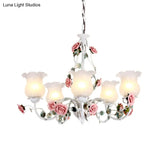 Metal White Chandelier With Curvy Arms - Pastoral Rose Down Lighting For Bedroom (3/5/6 Bulbs)
