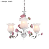 Metal White Chandelier With Curvy Arms - Pastoral Rose Down Lighting For Bedroom (3/5/6 Bulbs)
