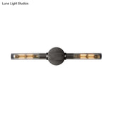 Metallic Black/Brass Tubular Sconce With Clear Glass Shade - Retro Style Wall Lamp (2-Head)