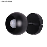 Metallic Black Wall Lighting Ball Shade - Retro Industrial 1 Light Lamp For Bedroom