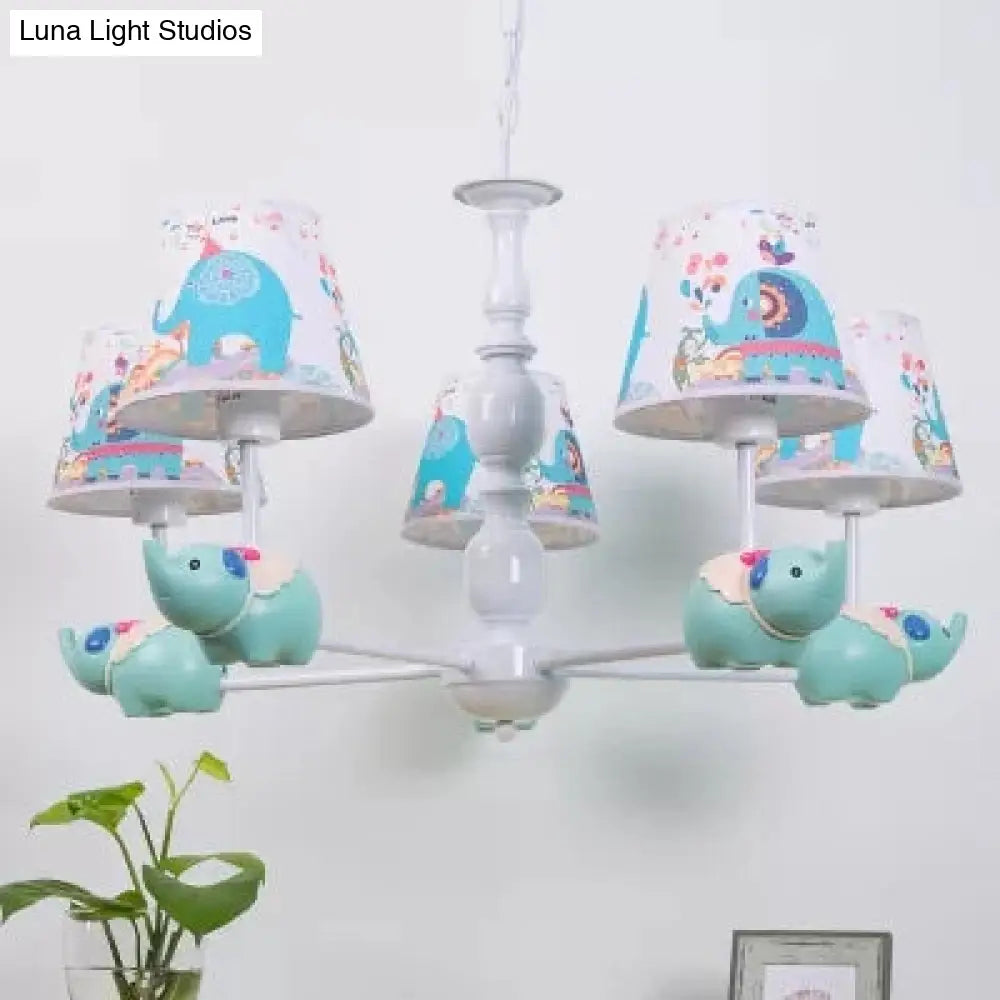 Metallic Blue Elephant Pendant Lamp With Coolie Shade Chandelier For Nursing Room