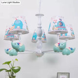 Metallic Blue Elephant Pendant Lamp With Coolie Shade Chandelier For Nursing Room