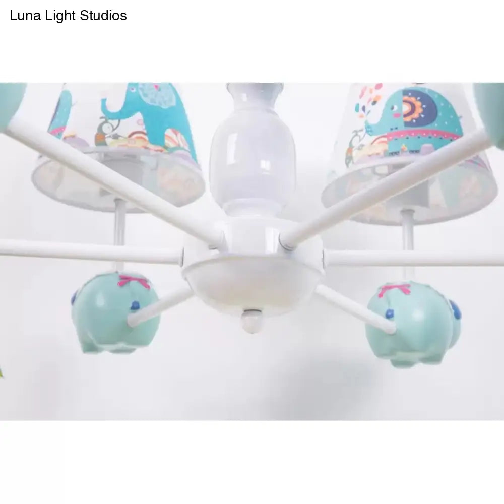 Metallic Blue Elephant Pendant Lamp With Coolie Shade Chandelier For Nursing Room