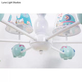 Metallic Blue Elephant Pendant Lamp With Coolie Shade Chandelier For Nursing Room