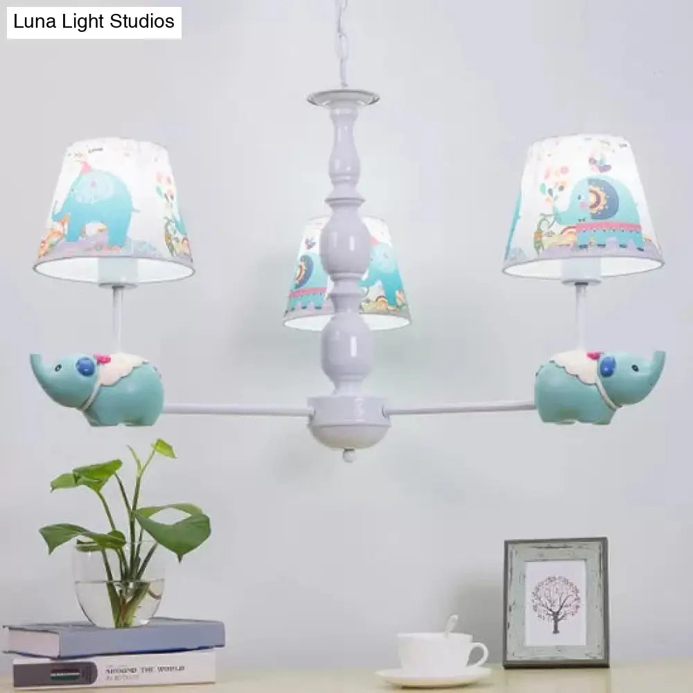 Metallic Blue Elephant Pendant Lamp With Coolie Shade Chandelier For Nursing Room