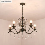 Metallic Candelabra Chandelier With Crystal Decoration - Traditional Hanging Pendant Light