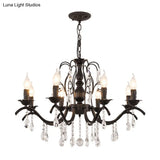 Metallic Candelabra Chandelier With Crystal Decoration - Traditional Hanging Pendant Light