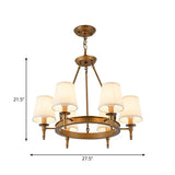Metallic Candlestick Chandelier Pendant Light With Bucket Fabric Shade - Classic Lighting For Living