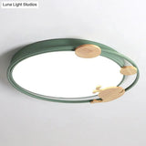 Metallic Cartoon Led Flush Mount For Kids Bedroom With Wooden Decor
