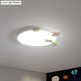 Metallic Cartoon Led Flush Mount For Kids Bedroom With Wooden Decor White / Small